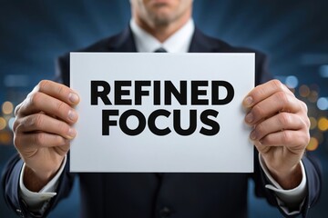 Obraz premium Businessman Holding a Sign for Refined Focus