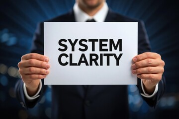 Obraz premium Businessman Holding a System Clarity Sign