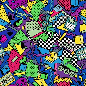 Vibrant 80s, colorful 90s, retro Memphis, seamless pattern