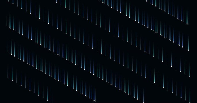 A dark background features a diagonal pattern of falling light streaks with white dots at their origin.
