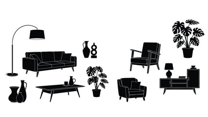 Modern living room furniture arrangement in a striking black silhouette © Hiron