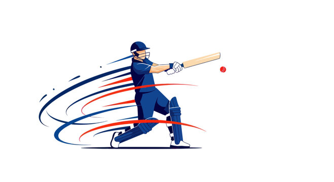 Cricket Player Batting Action Sport Silhouette Motion Trails White Background