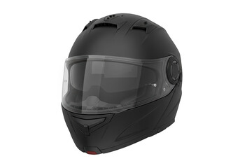 Fototapeta premium Matte black full face motorcycle helmet with clear visor isolated on transparent background