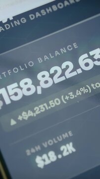 Financial trading dashboard showing a Portfolio Balance, 24H Change