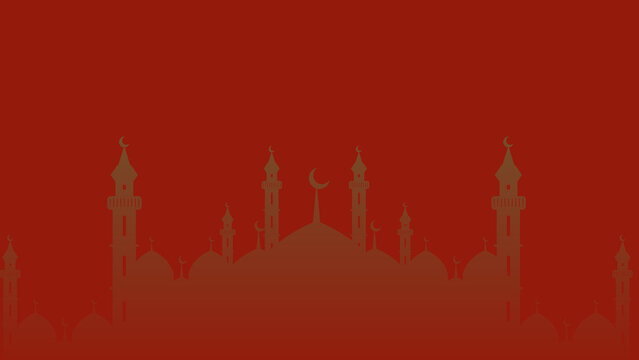 Minimalist Mosque Silhouette with Crescent Moon on Deep Red Background
