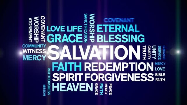 Salvation animated word cloud-text design animation tag kinetic typography seamless loop.