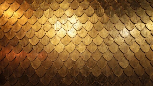 Metallic gold scallop tile pattern covering flat surface