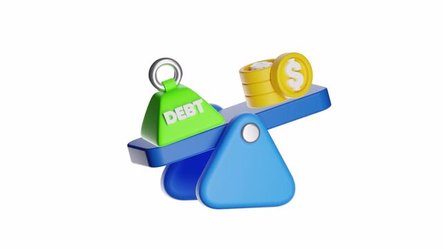 3d looping ui icon debt surpassing money on a scale fitting finance, banking, debt relief, financial planning, and budgeting concept designs needing impactful visuals.