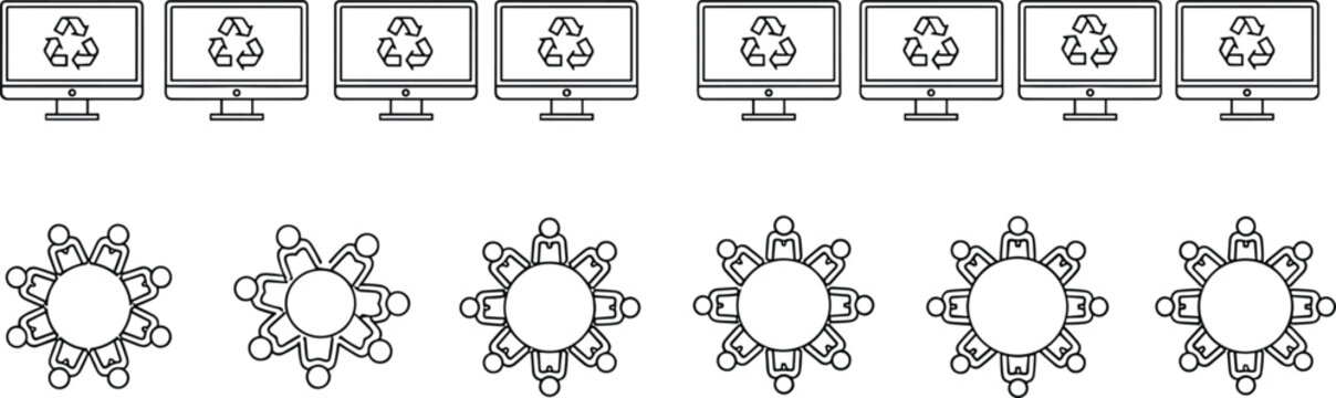 Recycling and Teamwork Concept Icons Set for Sustainability, Environmental, Technology, and Business Use in Web and App Designs