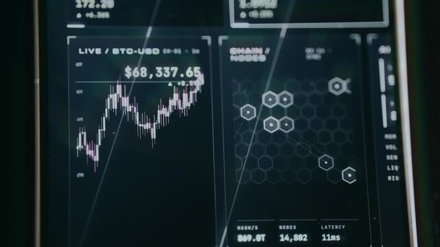 Digital interface displaying cryptocurrency and blockchain data