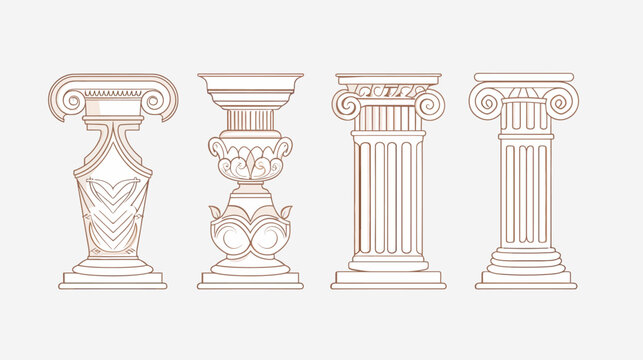 Artistic depiction of four classical architectural columns, varying in style and detail, on a neutral background