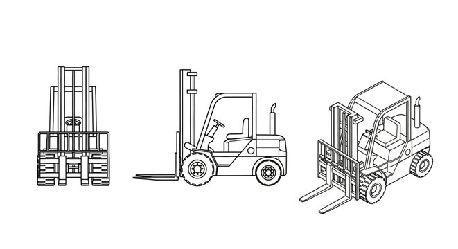 Three views of a forklift illustration vector graphic