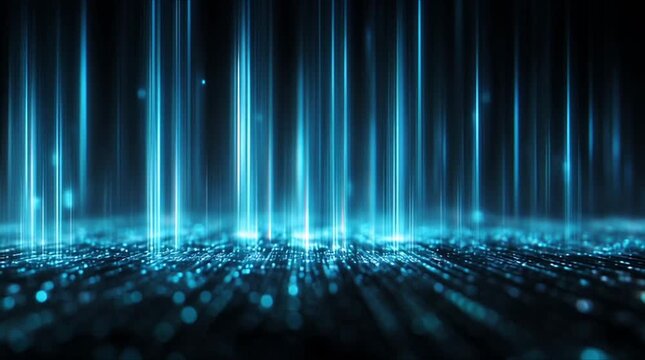 Futuristic digital aurora and cascading data waterfall with glowing energy columns (AI Generated)