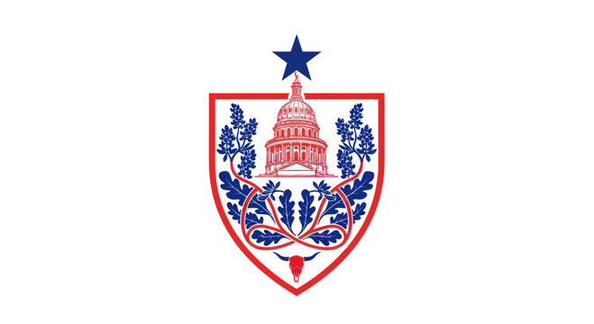 Texas Capitol Building Emblem with Star and Longhorn Skull
