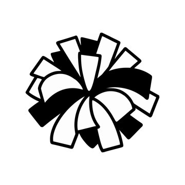 Stylized black and white pom-pom illustration, often used in cheerleading or as a decorative element, featuring contrasting dark and light sections.