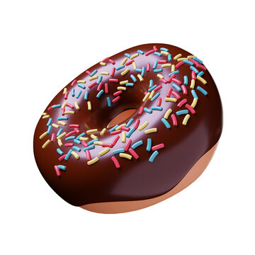 Chocolate donut with multi-colored sprinkles | 3D Donut | 3D render
