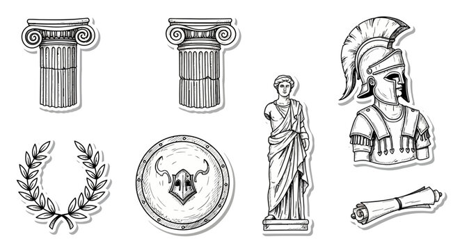 Ancient Roman symbols and architectural elements.