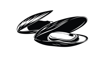 Open oyster shell revealing pearl a striking black silhouette © Hiron
