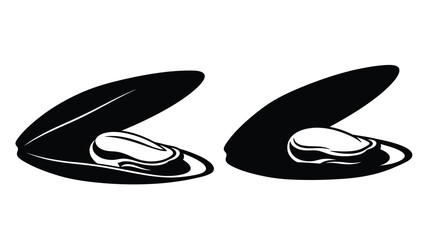 Two black mussel shells displayed with detailed interior a striking silhouette © Hiron