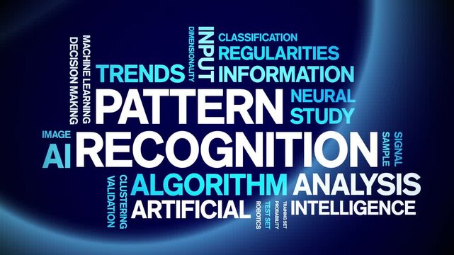 Pattern Recognition animated word cloud-text design animation tag kinetic typography seamless loop.