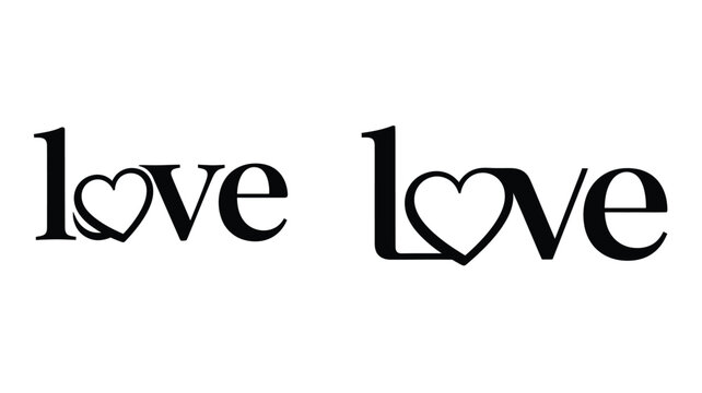 The word love displayed twice with a heart a striking silhouette