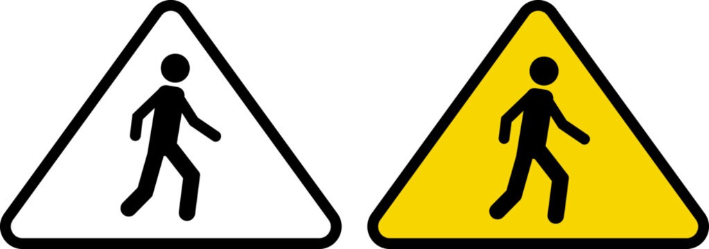 Pedestrian crossing warning signs isolated on white background
