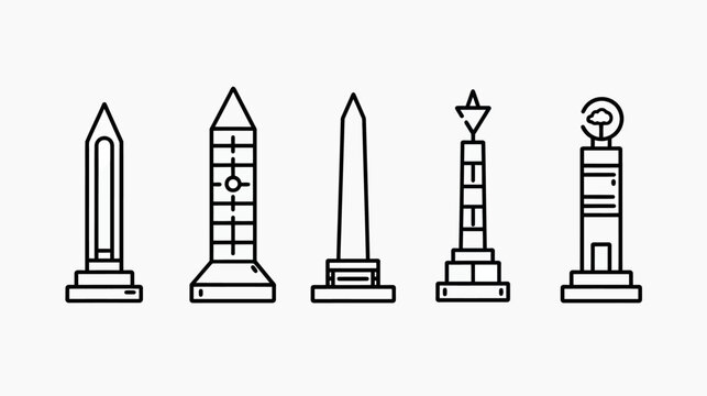 Linear architectural icons, consisting of minimalist designs of different shapes, and structures
