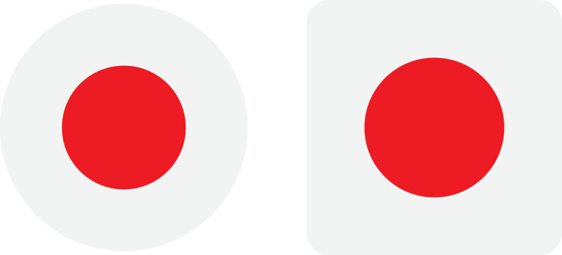 Japan flag icons in circle and square isolated on white background