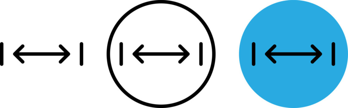 Set of horizontal width measurement icons with arrows and vertical lines