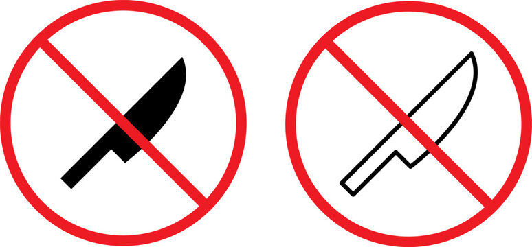 No knife sign, prohibition symbol with knife icon