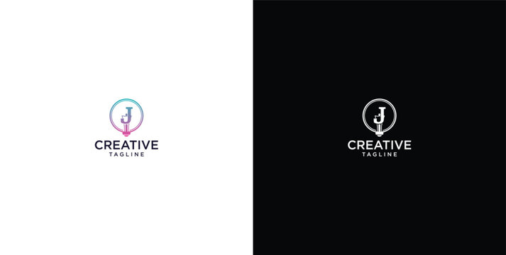 smart bulb tech logo design, creative idea, digital logo technology, initial logo design J