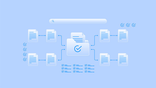 Document management workflow system with folder structure, file processing pipeline and task checklist integration.
