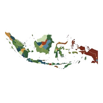 Multi-Colored Political Map of Indonesia with Provincial Borders and Isolated White Background