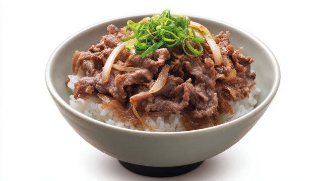 gyu don thinly sliced beef and onions served in a bowl