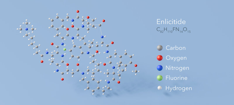 enlicitide molecule, molecular structure, cholesterol lowering agent 3d model, Structural Chemical Formula and Atoms with Color Coding
