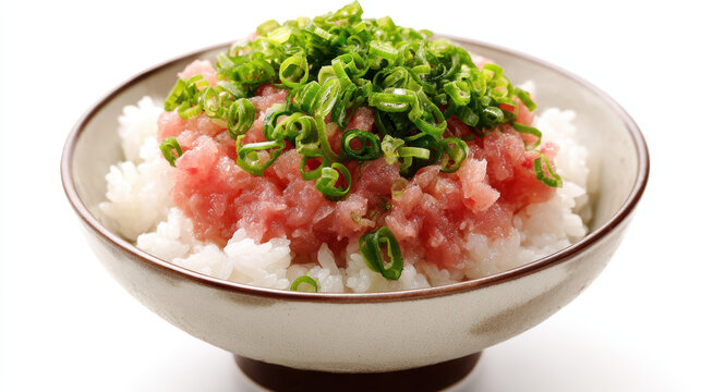 negitoro don bowl of rice with tuna sashimi and wasabi