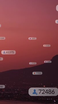 Vertical video: Frame 2 starting badges drifting over dusk sky, cursor clicking highlighting counts