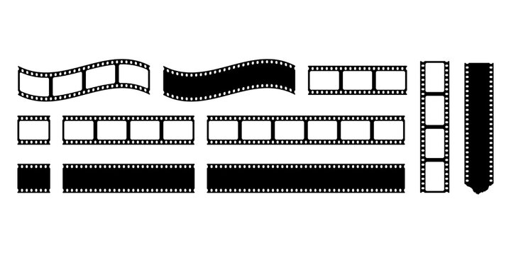Film strip frame template with empty slots, retro cinema tape, movie reel borders with distressed textures