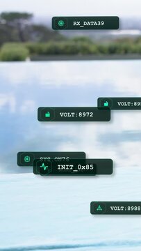 Vertical video: RX_DATA39 appearing at top HUD badges sliding stacking showing node VOLT over pool