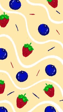 Calm Fruit Pattern with blueberry and strawberry with sprinkles Phone Wallpaper 2500 X 4444 PX &ndash; Hand Drawn Pastel Background