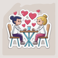 Obraz premium Couple on a date with hearts floating around them