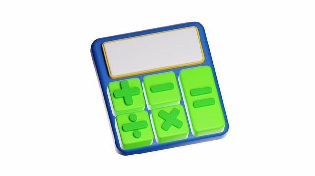 3d looping ui icon blue and green calculator ideal for education, finance, or accounting concepts. Great for websites, presentations, or school materials.