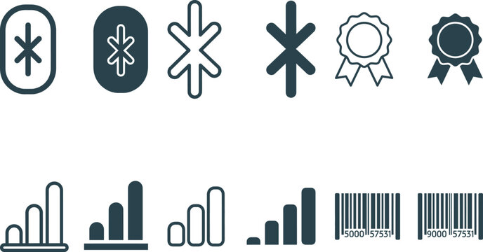 Business Icons Set with Asterisks and Barcodes