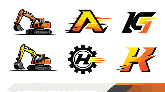 Construction Speed Logo Set Heavy Excavators and Custom Lettermarks Design