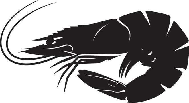 Black silhouette of a shrimp seafood crustacean