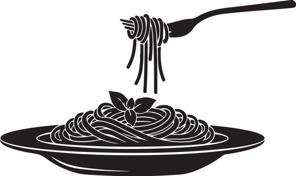 Black spaghetti on plate with fork pasta food