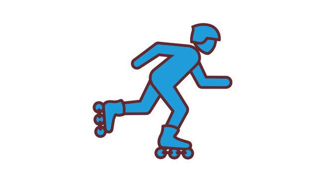 Blue person with rollerblades and helmet on white background