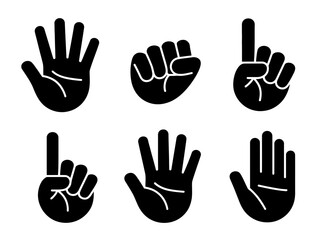Obraz premium Set of hand gesture icons and hand print symbols vector illustration
