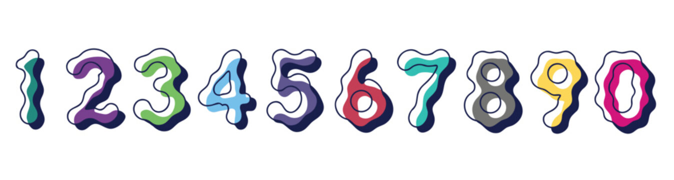 Colorful Hand Drawn Numbers Set from Zero to Nine in Doodle Style Vector