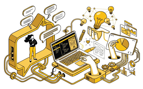 Creative Web Development and Software Engineering Isometric Vector Illustration